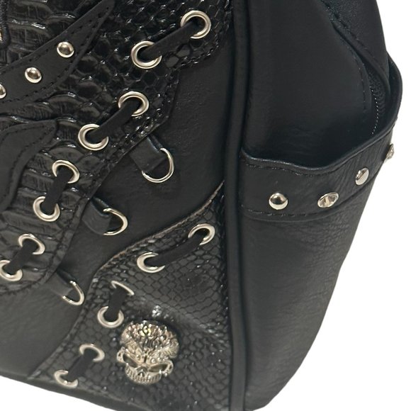 (7-202) Brand New with Tag - Black Embroidered Skull Backpack - Picture 11 of 13